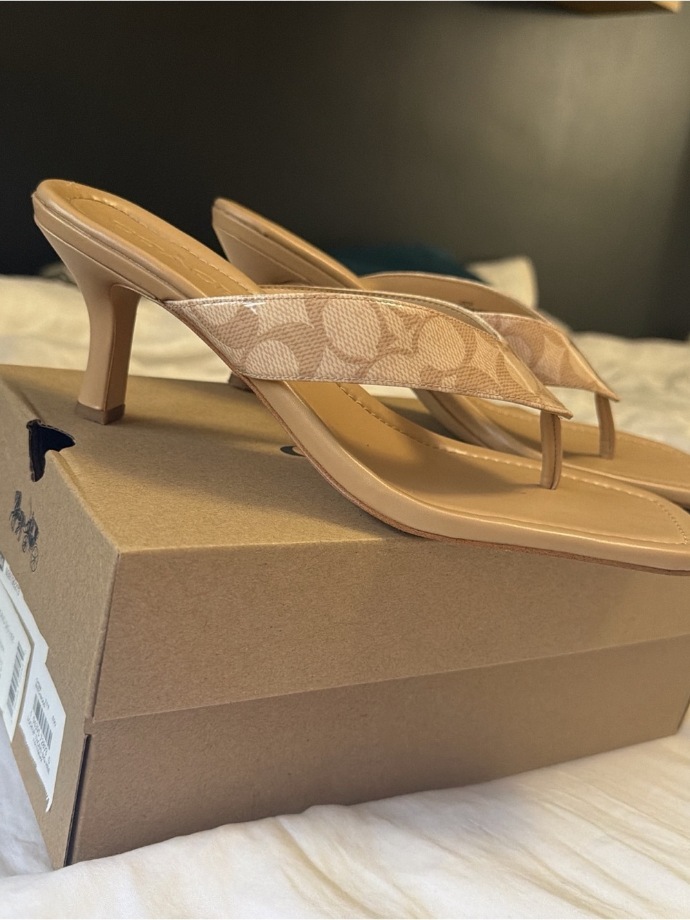 Coach Women’s Tan Logo Kitten Heel Thong Sandals size 9.5 - Picture 5 of 5